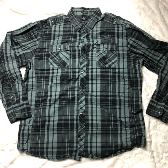 Black Brand Slim Fit Green & Black Plaid Oxford size XXL - Picture 2 of 13